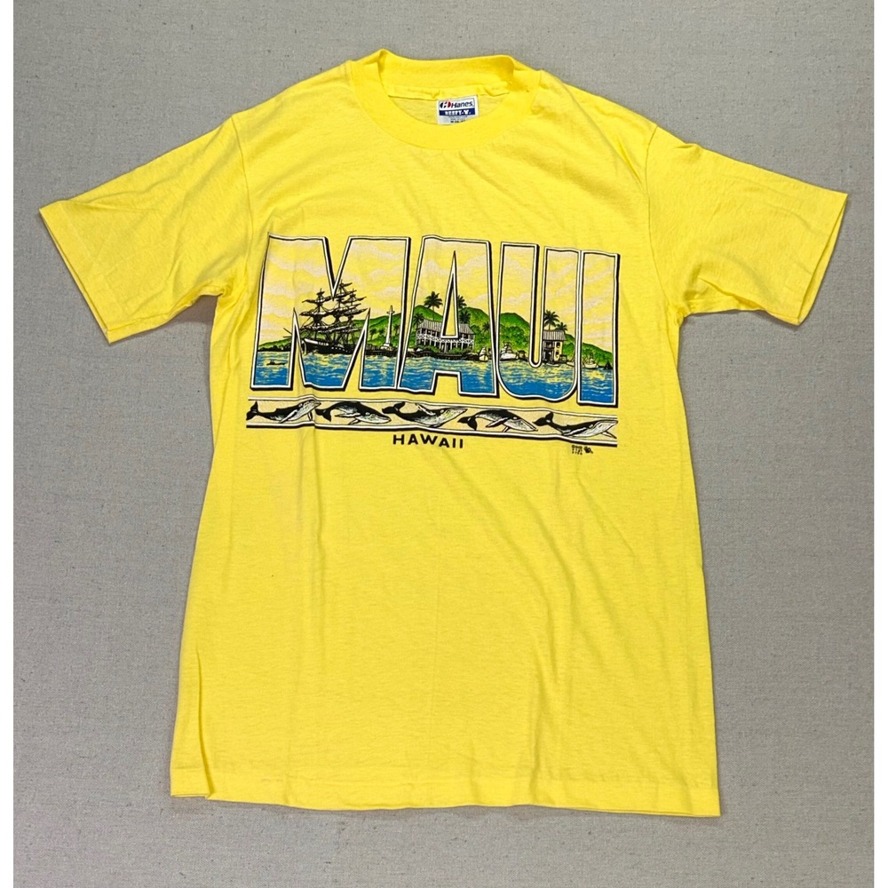 Vintage Souvenir Hanes Beefy-T Maui Hawaii Graphic T-Shirt Single Stitch Mens M